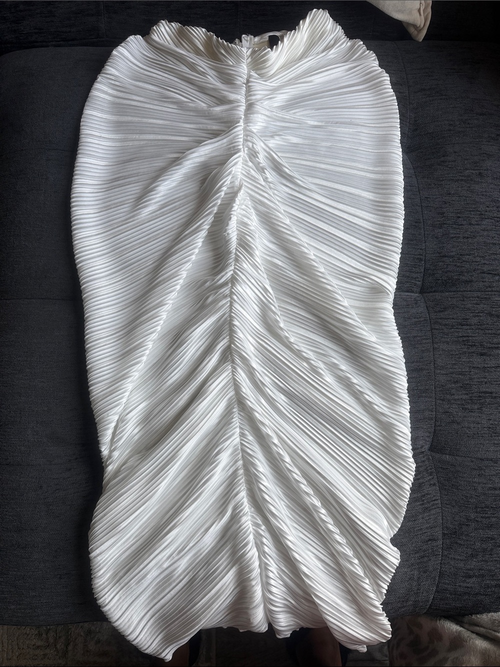 AKIRA White Ruched Pleated Midi Skirt